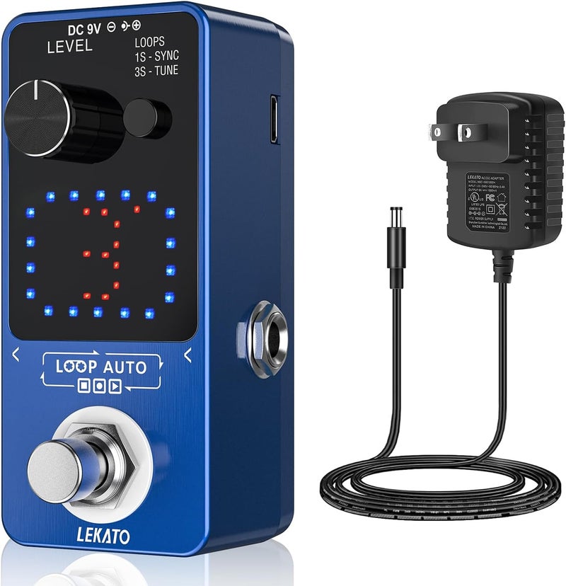 LEKATO Guitar Looper Pedal,Guitar Looper with 9V 0.6A Looper Pedal Power Supply Adapter, Effect Loop Pedal with SYNC & Tuner Function Looper Pedal for Electric Guitar 3 Loops 18 Minutes Record Time - Image 1